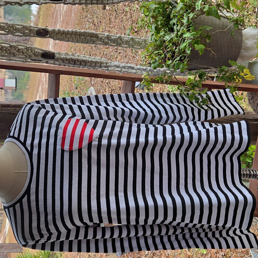 Crown & Ivy Black And White Striped Heart Pocket Long Sleeve Top Size Large